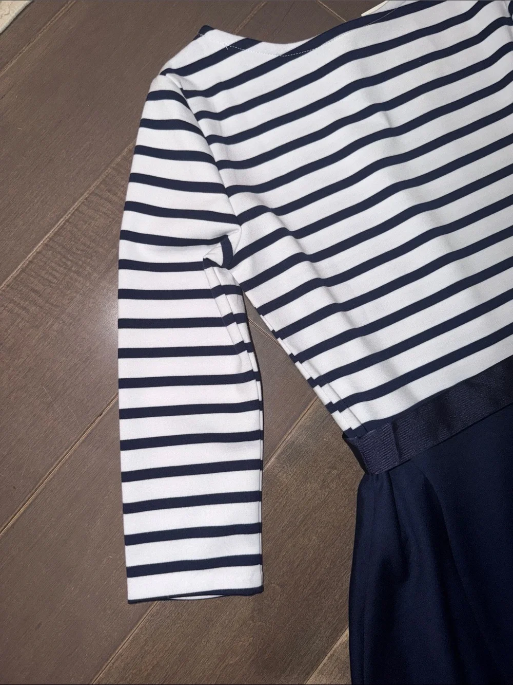 Girls Ralph Lauren Navy and White Striped Dress with Waist Bow